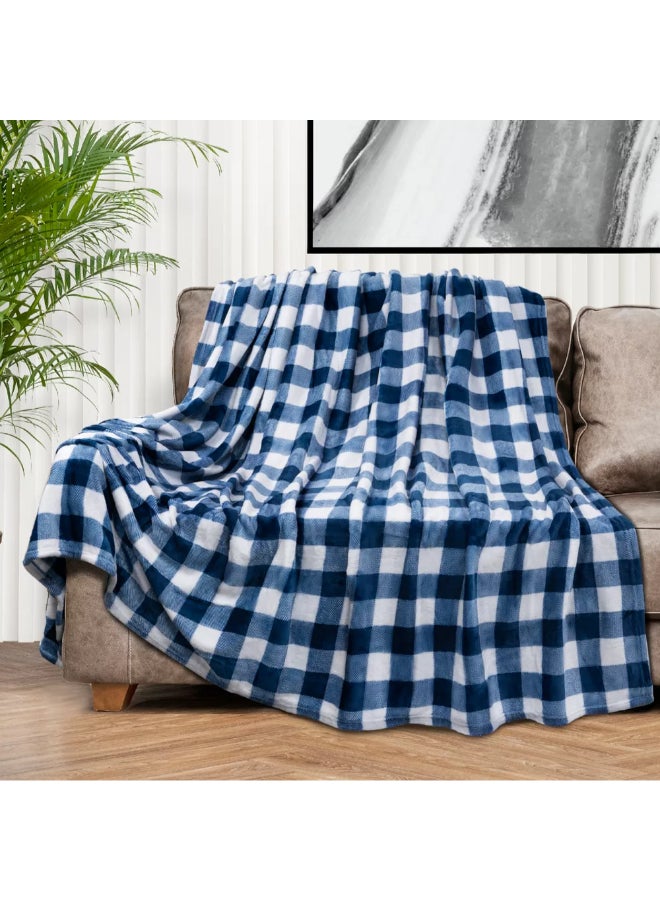 REVE Check Pattern Queen Fleece Throw Blanket Navy and White 60 x 80 Inch P-B3011X-CKNV - Image 3