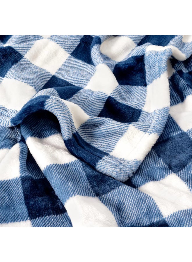 REVE Check Pattern Queen Fleece Throw Blanket Navy and White 60 x 80 Inch P-B3011X-CKNV - Image 4