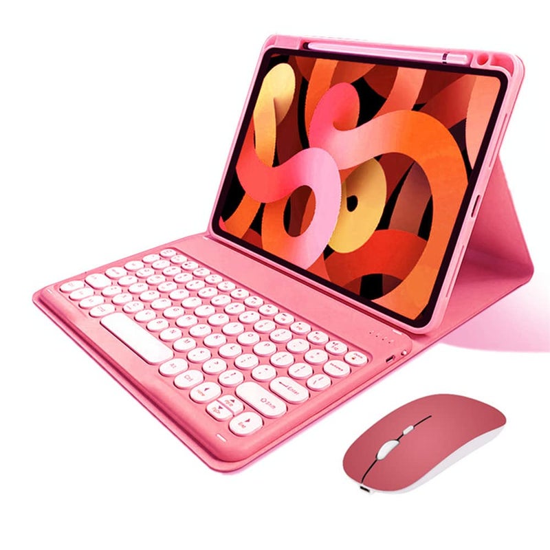 kaitesi Keyboard Case Mouse for iPad Air 11 M3M2 Air 5th 4th Generation 109 iPad Pro 11 4th3rd2nd1st Gen Cute Round Keys Detachable Keyboard Dark Pink