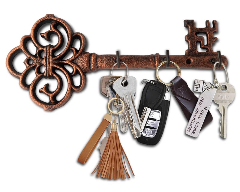 Comfify Comfify Key Holder for Wall - Cast Iron Skeleton Key - Decorative Farmhouse Rustic Wall Mount Key Organizer - 3 Key Hooks - Vintage Key Rack for Entryway with Screws & Anchors – 10.8 x 4.7  - Image 1