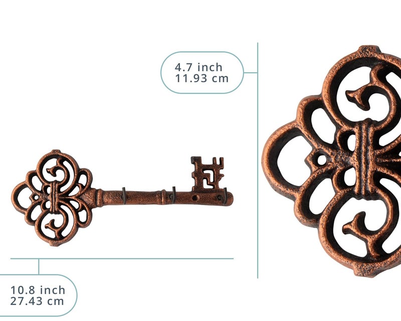 Comfify Comfify Key Holder for Wall - Cast Iron Skeleton Key - Decorative Farmhouse Rustic Wall Mount Key Organizer - 3 Key Hooks - Vintage Key Rack for Entryway with Screws & Anchors – 10.8 x 4.7  - Image 3
