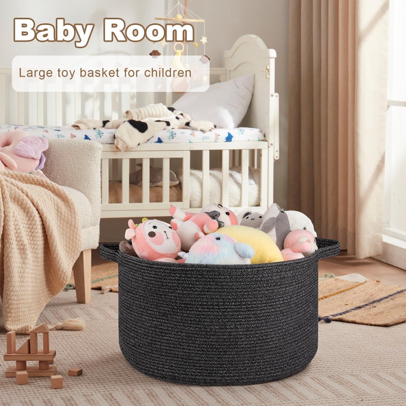 OIASKET Large Woven Baskets for Storage, 22.8" x 22.8" x 13" Blanket Storage Living Room, Baby Toy Basket for Clothes, Pillows, Towels, Shoe Basket for Entryway (Black) - Image 4