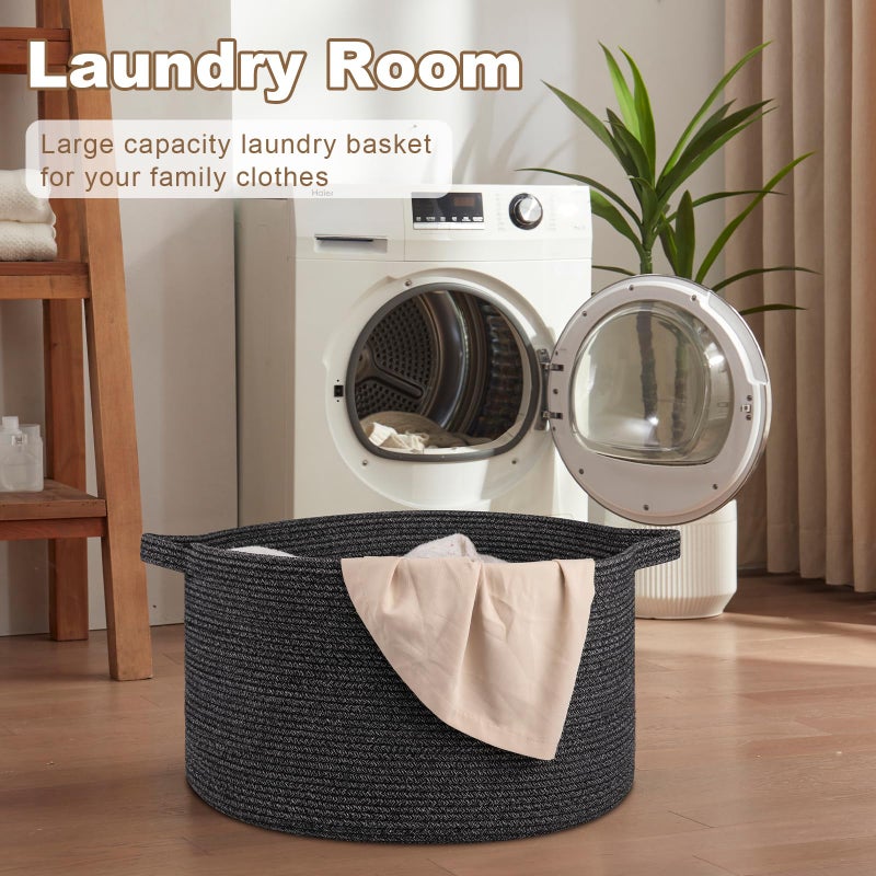 OIASKET Large Woven Baskets for Storage, 22.8" x 22.8" x 13" Blanket Storage Living Room, Baby Toy Basket for Clothes, Pillows, Towels, Shoe Basket for Entryway (Black) - Image 5