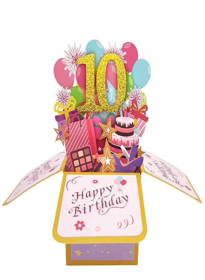 Asmallgf Happy 10th Birthday Popup Card for Daughter Niece, Best Birthday Gift for 10 Years Old Girl Boy, Sweet 10 Birthday Decorations for Him Her - Image 1
