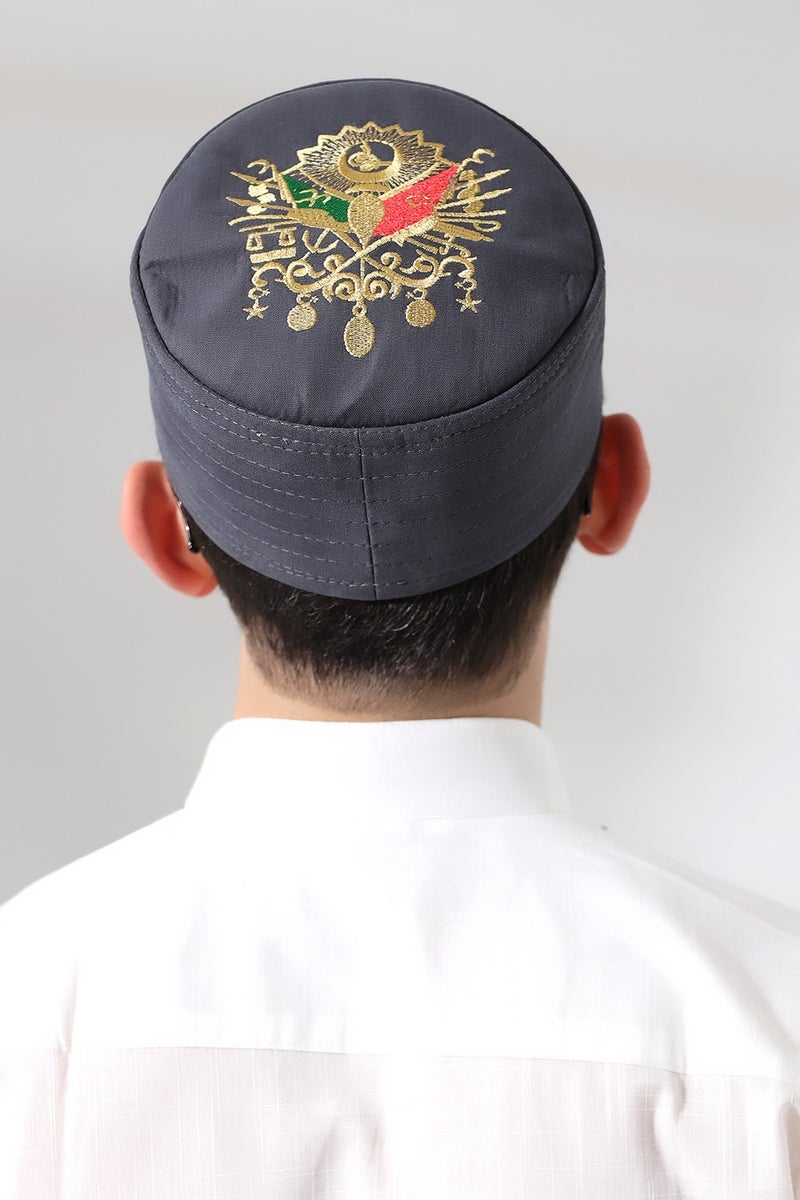 İhvan Ihvan Gray Quilted Ottoman Coat of Arms Embroidered Pattern Prayer Skull - Image 2
