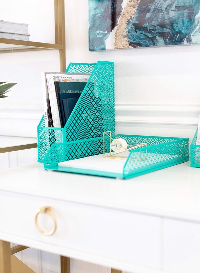 BLU MONACO | Dark Teal Desk Organizer Set | 5 Piece Metal Desk Accessories with Mail Sorter, Pen Cup, Sticky Note Holder, Magazine File, Paper Tray | Desk Organizers and Accessories - Image 5