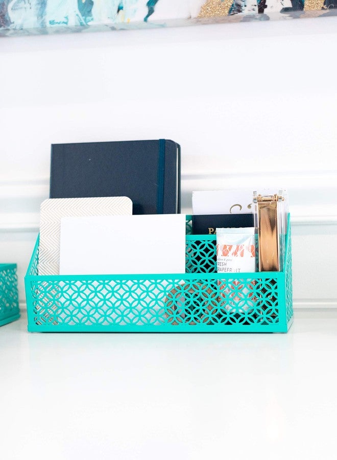 BLU MONACO | Dark Teal Desk Organizer Set | 5 Piece Metal Desk Accessories with Mail Sorter, Pen Cup, Sticky Note Holder, Magazine File, Paper Tray | Desk Organizers and Accessories - Image 4
