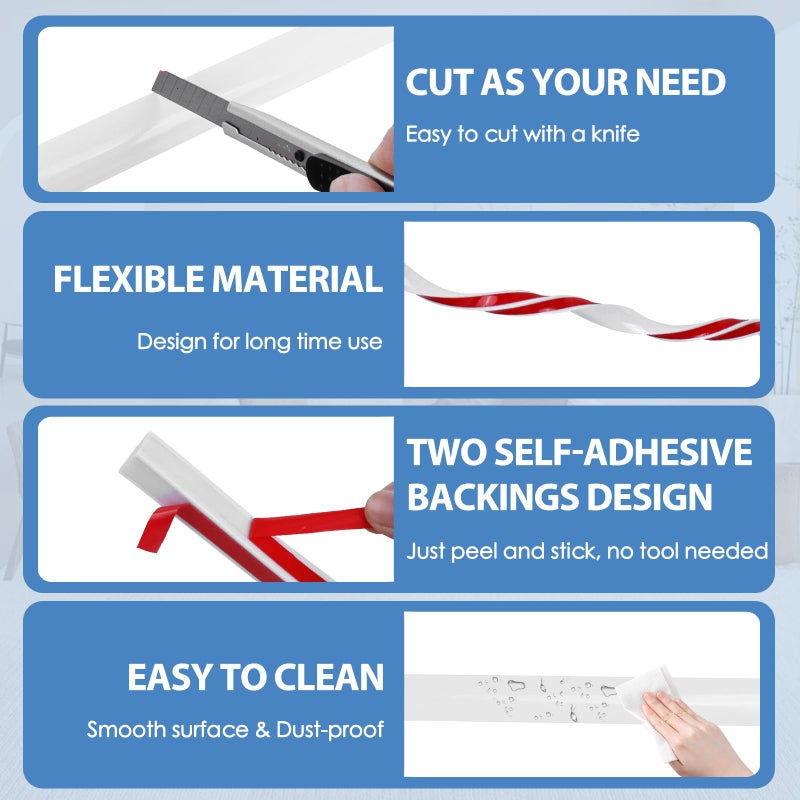 EYAYEN Flexible Quarter Round Molding Peel And Stick Rubber Quarter Round Trim Molding Self Adhesive Wall Corner Trim Molding For Wall Edge Corner Countertop  White  1/2  W X 1/2  H X 39  L - Image 3