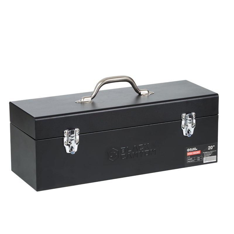 Black Canyon 20 Inch Steel Tool Box, Metal Tool Box, 0.8mm Carbon Steel, Portable & Padlockable, Sturdy & Durable toolbox, Ideal for Trailer, Mechanic, DIY-ers, Car, Workshops, Garages, Repair Shops - Image 1