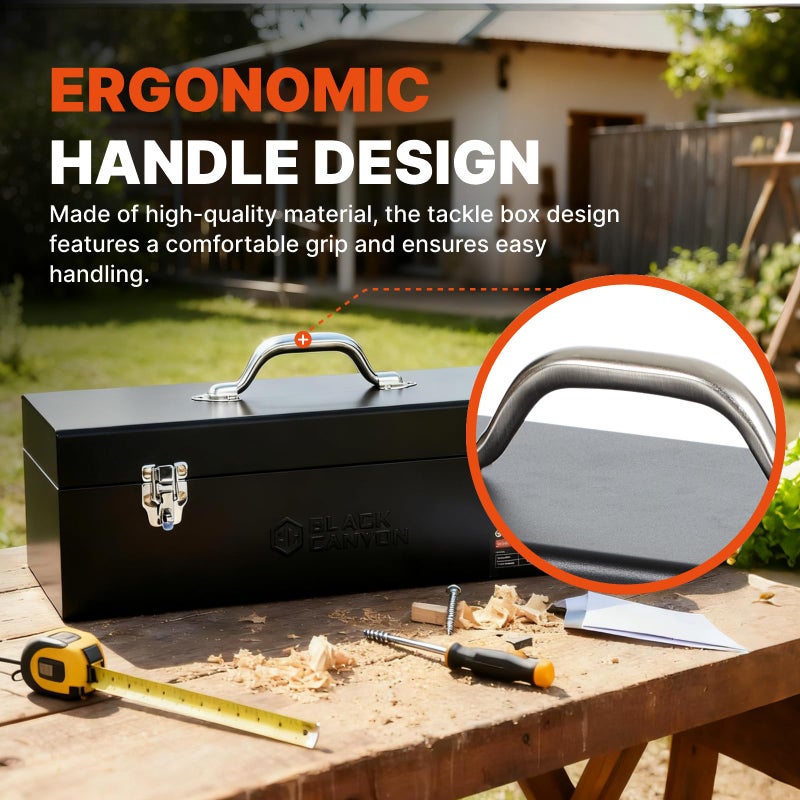 Black Canyon 20 Inch Steel Tool Box, Metal Tool Box, 0.8mm Carbon Steel, Portable & Padlockable, Sturdy & Durable toolbox, Ideal for Trailer, Mechanic, DIY-ers, Car, Workshops, Garages, Repair Shops - Image 5