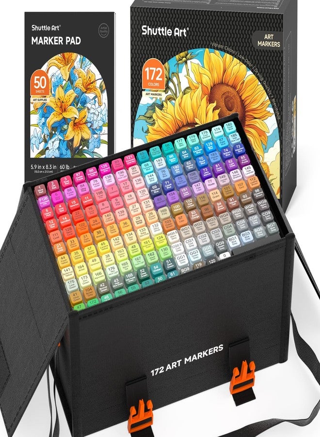 Shuttle Art 172 Colors Dual Tip Alcohol Based Art Markers,171 Colors plus 1 Blender Permanent Marker 1 Marker Pad with Case Perfect for Kids Adult Coloring Books Sketching and Card Making - Image 1