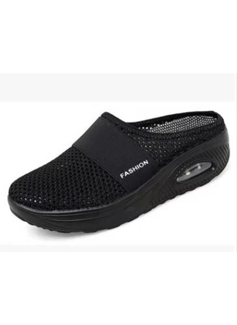 Generic - 2022 Summer New Plus Size Lazy Person One Step Slippers Womens European Simple Slope Slippers Rubber Sole China Made Black - Image 1