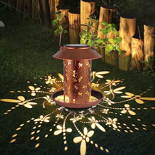 Tepaken Bird Feeders for Outdoors Dragonfly Solar Lanterns Outdoor Waterproof Garden Decor Birthdays for Women Mom Grandma Metal Solar Decoration Outside LED Lanterns for Yard Patio - Image 3