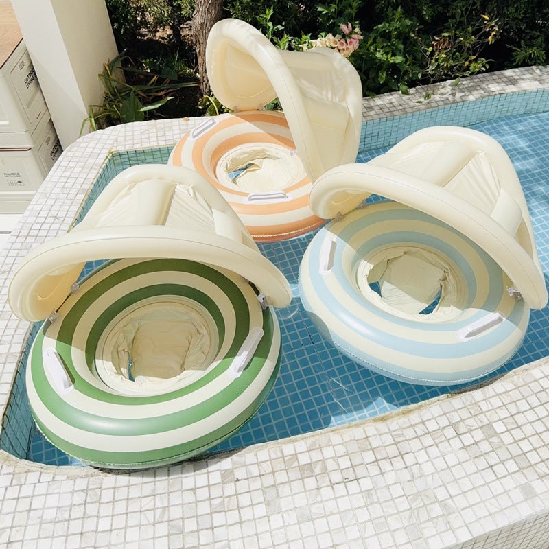 Baby Swim Ring with Sun Canopy, Striped Seat, Ages 0-4 - Image 2