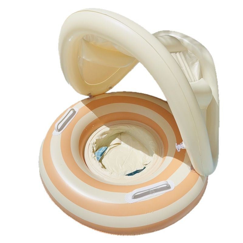 Baby Swim Ring with Sun Canopy, Striped Seat, Ages 0-4 - Image 1