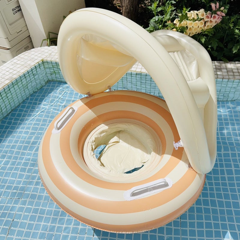 Baby Swim Ring with Sun Canopy, Striped Seat, Ages 0-4 - Image 4