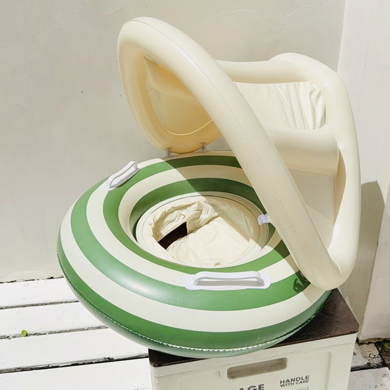 Baby Swim Ring with Sun Canopy, Striped Seat, Ages 0-4 - Image 5