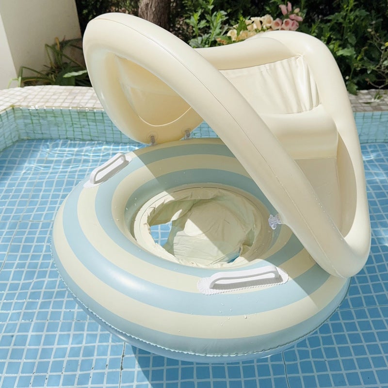 Baby Swim Ring with Sun Canopy, Striped Seat, Ages 0-4 - Image 3