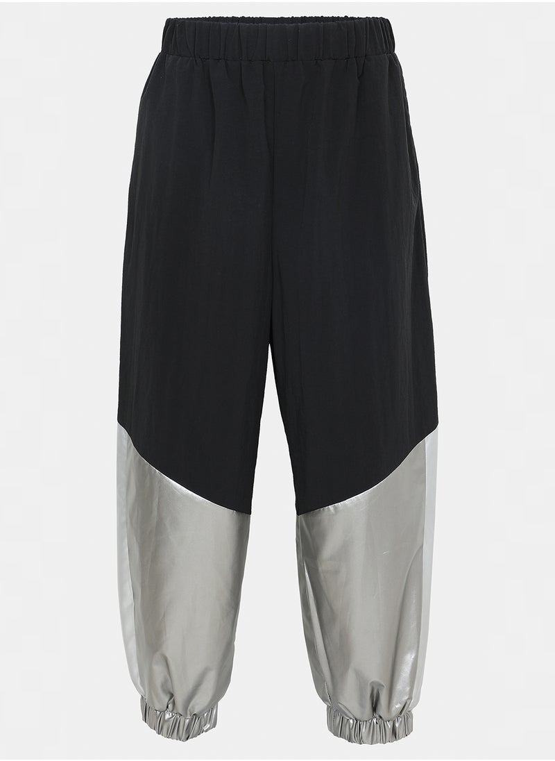 Flashmob Black and Silver Metallic Flashy Track Pants  - Image 1