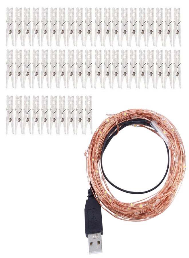 10 Meters 100 LEDs Copper Wire Fairy String Light USB Powered Operated with 50 Photos Pictures Clamp Clip Flexible Bendable Foldable Design Warm White for Home Party Daily Use DIY Decoration Christamas Xmas Thanksgiving Present Gift Portable