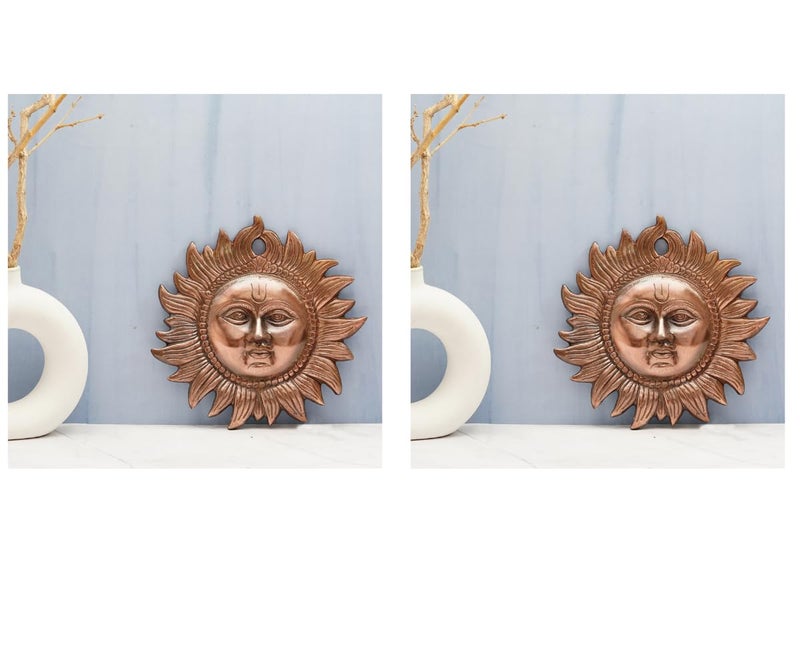 Craft Trade Copper Sun Wall Hanging Vastu Items for Home for Good Luck Handmade Decorative Sun Idol Face Statue Puja Vastu Figurine Surya for Positivity for Home Enterance Door and Office Décor - 8 Inches - Image 1