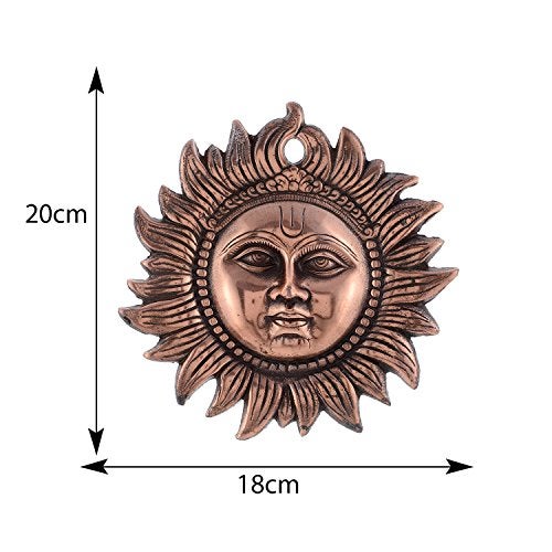 Craft Trade Copper Sun Wall Hanging Vastu Items for Home for Good Luck Handmade Decorative Sun Idol Face Statue Puja Vastu Figurine Surya for Positivity for Home Enterance Door and Office Décor - 8 Inches - Image 5