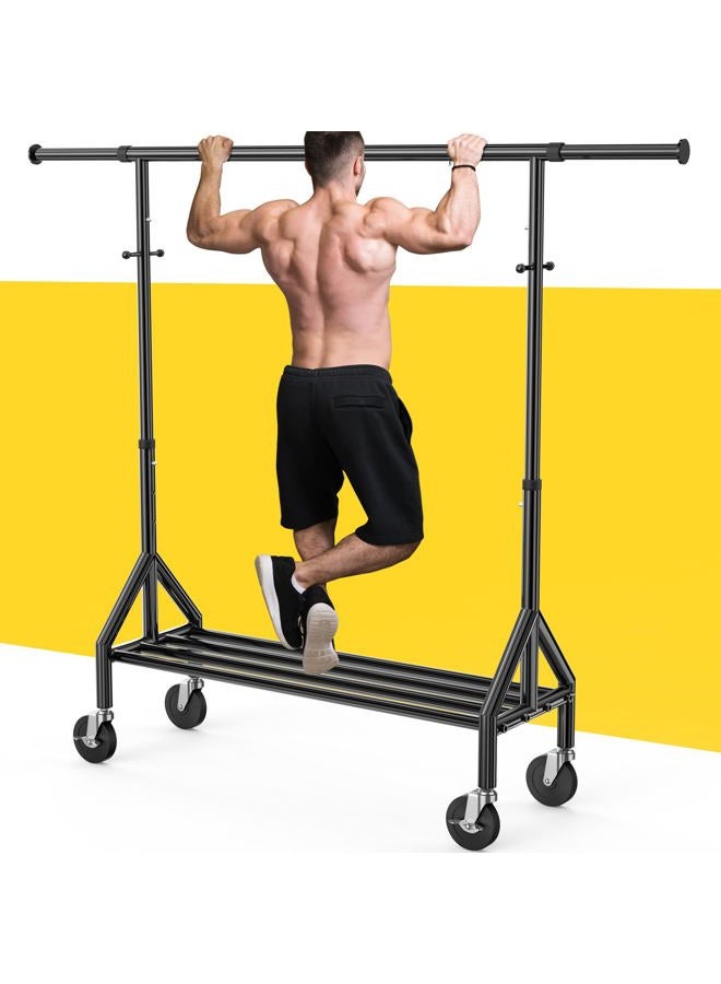 Fybee Heavy Duty Clothes Rack Load 520LBS, Adjustable Rolling Clothing Rack with Sturdy Wheel, Metal Industrial Closet Garment Racks for Hanging Clothes Coat, Portable for Bedroom, Laundry Living Room - Image 1