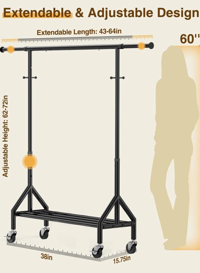 Fybee Heavy Duty Clothes Rack Load 520LBS, Adjustable Rolling Clothing Rack with Sturdy Wheel, Metal Industrial Closet Garment Racks for Hanging Clothes Coat, Portable for Bedroom, Laundry Living Room - Image 5