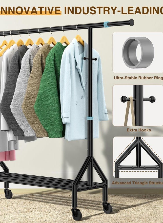 Fybee Heavy Duty Clothes Rack Load 520LBS, Adjustable Rolling Clothing Rack with Sturdy Wheel, Metal Industrial Closet Garment Racks for Hanging Clothes Coat, Portable for Bedroom, Laundry Living Room - Image 3