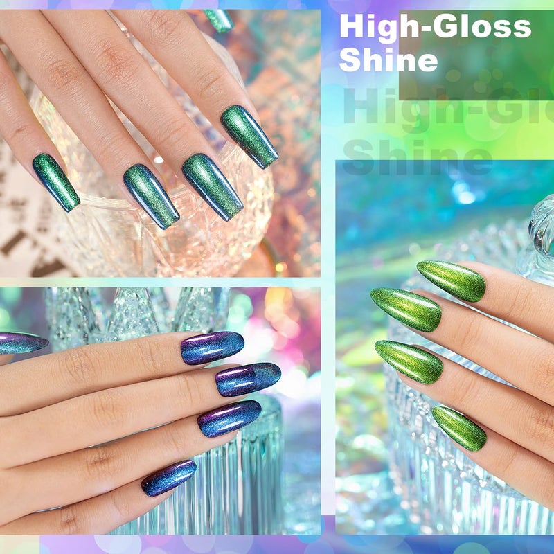 RARJSM Chameleon Gel Nail Polish Multichrome Gradient Color Changing Dark Blue Purple Orange Green 6pcs Set 7.5ml Shimmer Glitter Gel Polish Curing Requires Soak Off Sparkle Chrome Nail Gel Varnish - Image 3