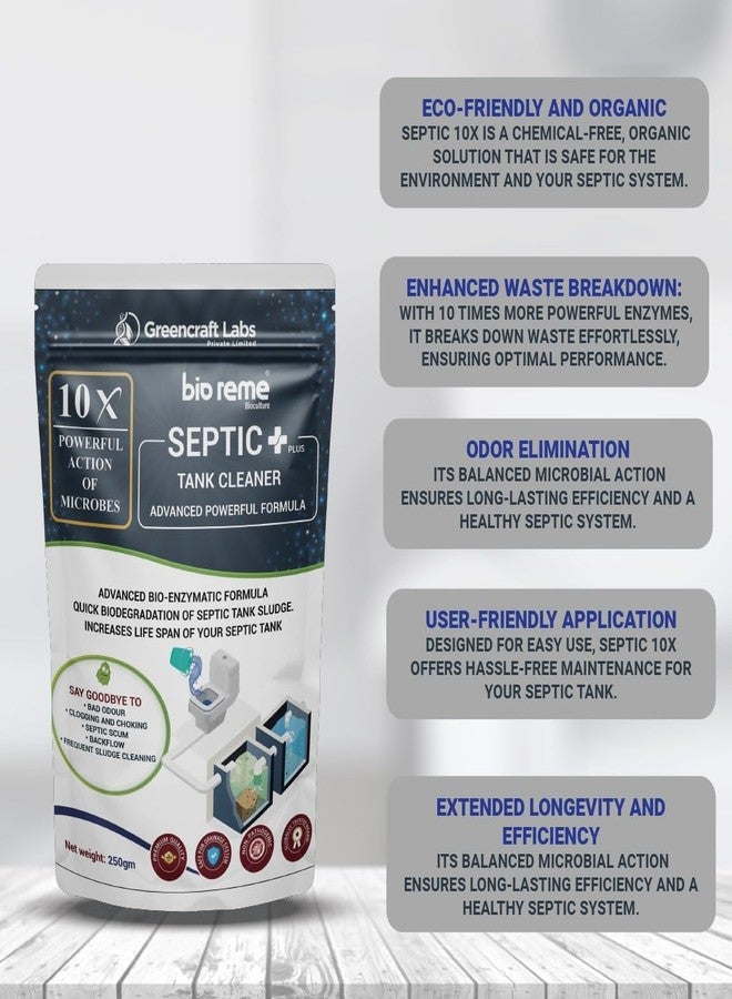 Bio Reme Septic Tank Cleaning Powder Septic Plus 10X Formula for Septic System Maintenance and Waste Breakdown Support Odour Control Care Powder for Toilet and Drain 250g Pack of 1 - Image 2