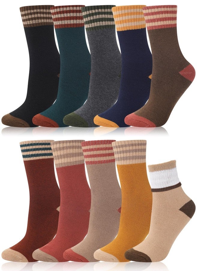 Skicuff جوارب شتوية نسائية من Skicuff، 10 أزواج، جوارب دافئة سميكة محبوكة من قماش تيري، جوارب طويلة مريحة بتصميم كلاسيكي، إكسسوار ثلجي مريح (مخطط، لون ترابي) - Image 1