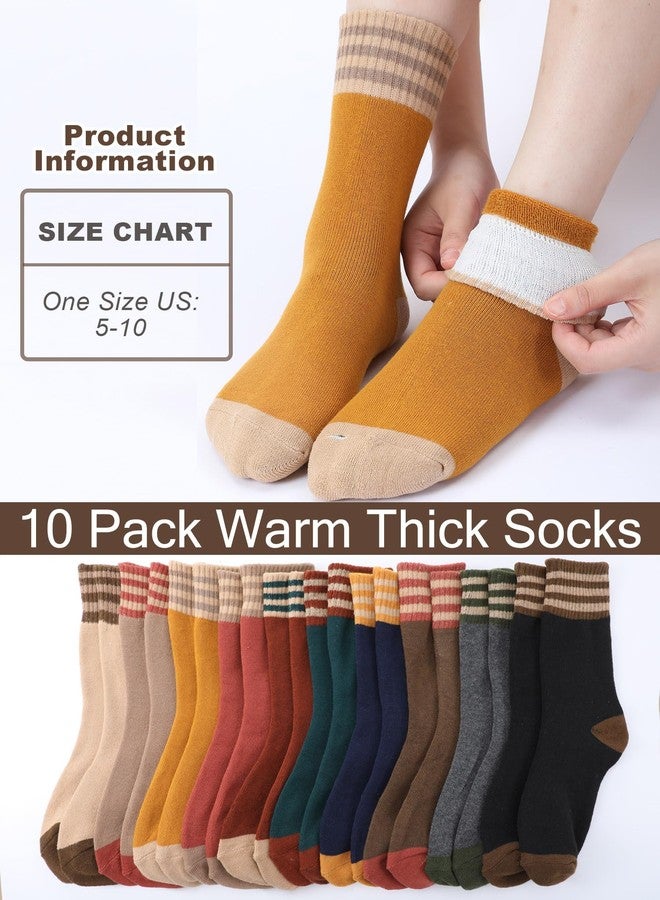 Skicuff جوارب شتوية نسائية من Skicuff، 10 أزواج، جوارب دافئة سميكة محبوكة من قماش تيري، جوارب طويلة مريحة بتصميم كلاسيكي، إكسسوار ثلجي مريح (مخطط، لون ترابي) - Image 2