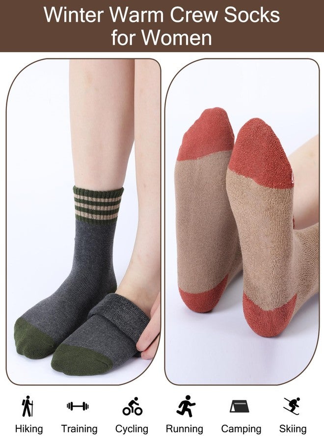Skicuff جوارب شتوية نسائية من Skicuff، 10 أزواج، جوارب دافئة سميكة محبوكة من قماش تيري، جوارب طويلة مريحة بتصميم كلاسيكي، إكسسوار ثلجي مريح (مخطط، لون ترابي) - Image 4