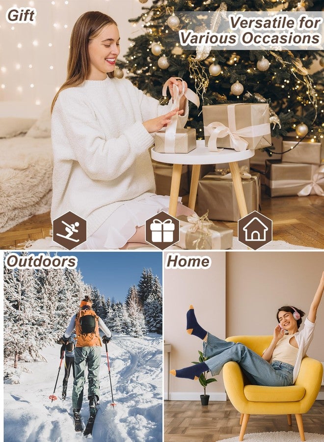 Skicuff جوارب شتوية نسائية من Skicuff، 10 أزواج، جوارب دافئة سميكة محبوكة من قماش تيري، جوارب طويلة مريحة بتصميم كلاسيكي، إكسسوار ثلجي مريح (مخطط، لون ترابي) - Image 5