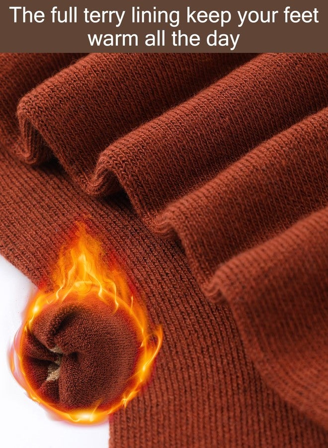 Skicuff جوارب شتوية نسائية من Skicuff، 10 أزواج، جوارب دافئة سميكة محبوكة من قماش تيري، جوارب طويلة مريحة بتصميم كلاسيكي، إكسسوار ثلجي مريح (مخطط، لون ترابي) - Image 3