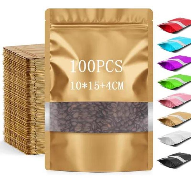 Stand Up Pouches 10x15cm 50g Capacity High Capacity Resealable Food-Safe Plastic Pouches - Durable Zipper Seal With Matte Gold Finish Clear Window for Retail Gifting Home Business Travel - Image 1