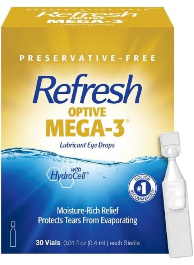 REFRESH قطرات العين المرطبة ريفريش أوبتيف ميغا-3، خالية من المواد الحافظة، 0.01 أونصة سائلة حاويات للاستخدام الفردي، 30 عدد - Image 1