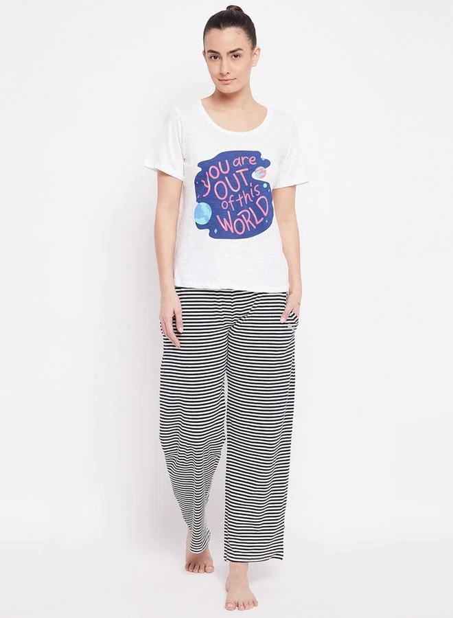 تايك تو طقم بيجاما قطني من تيشيرت بطبعة جرافيك مع بنطال