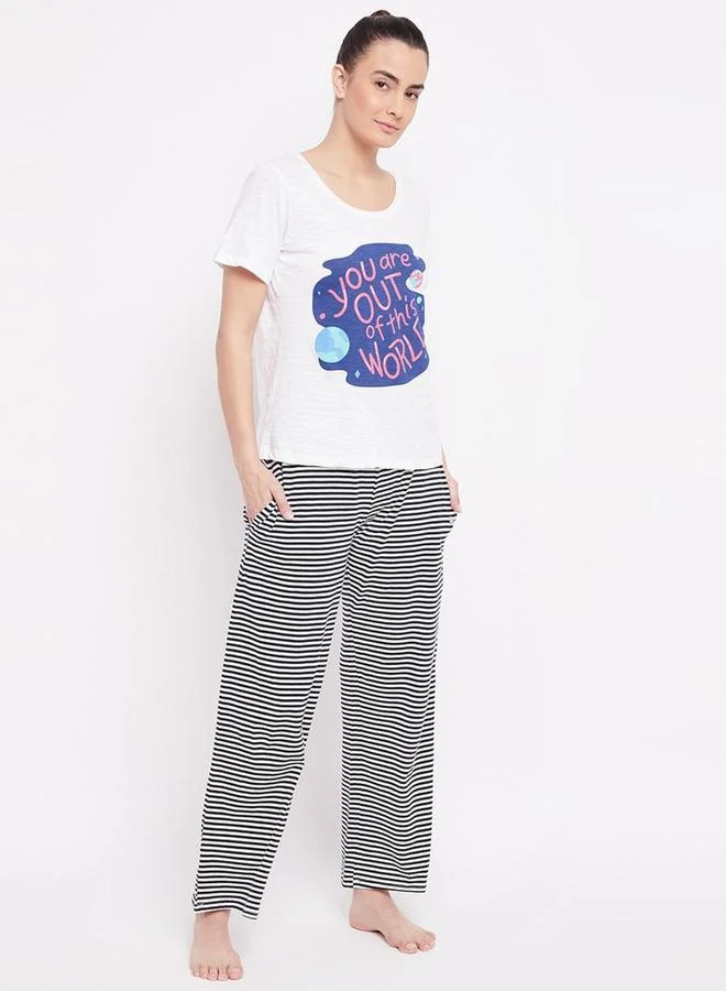 تايك تو طقم بيجاما قطني من تيشيرت بطبعة جرافيك مع بنطال
