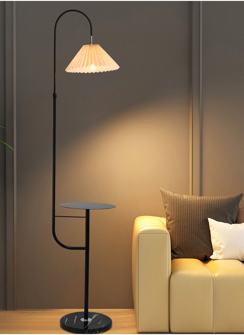 Sharpdo - Vertical LED Table Floor Lamp With Shelf Modern Practical Standing Light With Shelves Height Adjustable Pleated Fabric Lampshade For Living Room Bedroom - Image 1