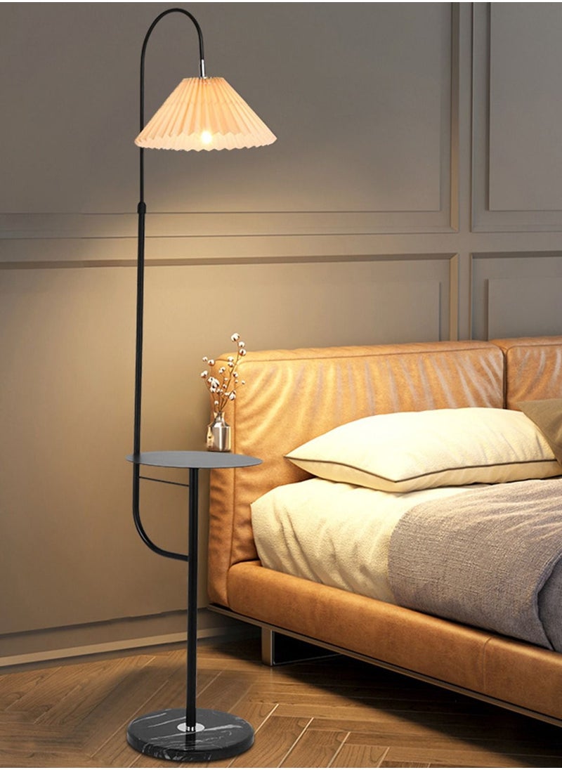 Sharpdo - Vertical LED Table Floor Lamp With Shelf Modern Practical Standing Light With Shelves Height Adjustable Pleated Fabric Lampshade For Living Room Bedroom - Image 1