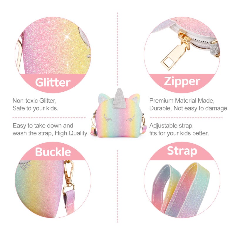 JYPS 7PCS Toddler Purse for Girl, Girls Wallet with Pretend Play Toys, Princess Toys with Kids Dress Up Jewelry Set (Rainbow Unicorn) - Image 3
