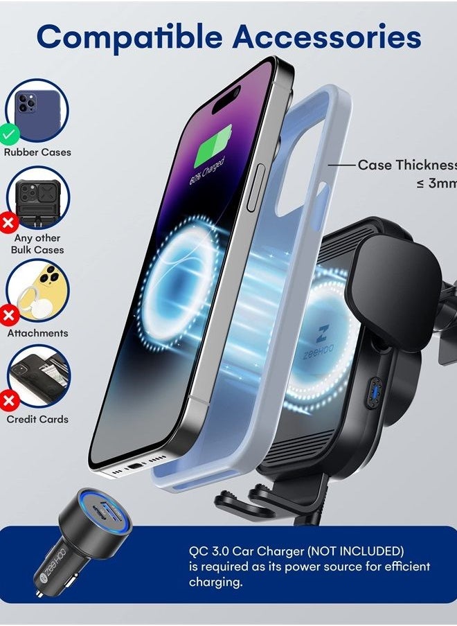 ZEEHOO - [Upgraded Version] ZeeHoo Wireless Car Charger,15W Fast Charging Auto-Clamping Car Mount, Dash, Air Vent Charging Car Phone Holder for iPhone 14 13 12 11, Samsung Galaxy S23+ S22, etc. (Black) - Image 1
