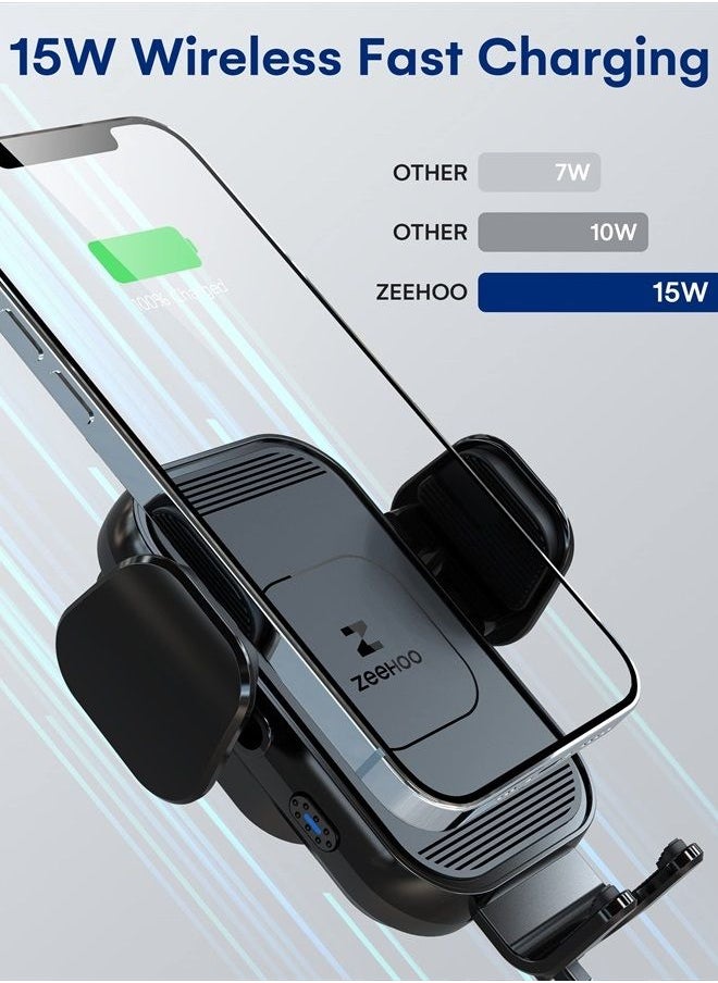 ZEEHOO - [Upgraded Version] ZeeHoo Wireless Car Charger,15W Fast Charging Auto-Clamping Car Mount, Dash, Air Vent Charging Car Phone Holder for iPhone 14 13 12 11, Samsung Galaxy S23+ S22, etc. (Black) - Image 1