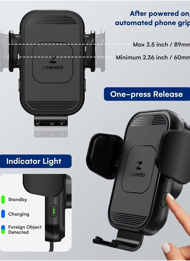 ZEEHOO - [Upgraded Version] ZeeHoo Wireless Car Charger,15W Fast Charging Auto-Clamping Car Mount, Dash, Air Vent Charging Car Phone Holder for iPhone 14 13 12 11, Samsung Galaxy S23+ S22, etc. (Black) - Image 1