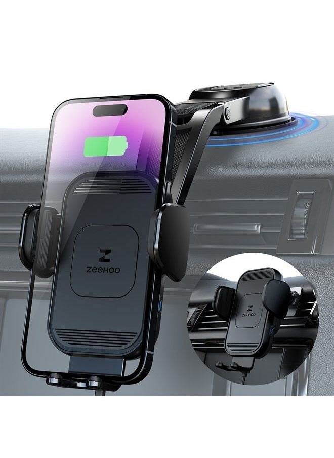 ZEEHOO - [Upgraded Version] ZeeHoo Wireless Car Charger,15W Fast Charging Auto-Clamping Car Mount, Dash, Air Vent Charging Car Phone Holder for iPhone 14 13 12 11, Samsung Galaxy S23+ S22, etc. (Black) - Image 1