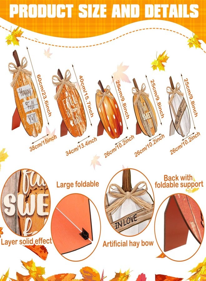 GlikCeil 5 Pcs Fall Decorations for Home Thanksgiving Outdoor Wood Pumpkin Porch Standing Fall Decor Thanksgiving Decorations Welcome Pumpkin Sign for Home Front Door Kitchen Garden (Happy Fall) - Image 2