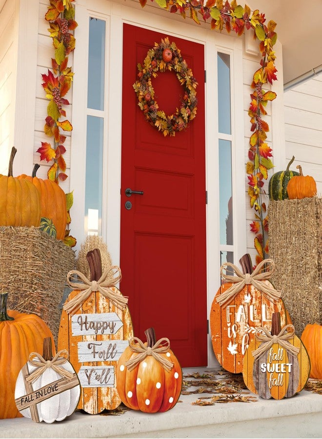 GlikCeil 5 Pcs Fall Decorations for Home Thanksgiving Outdoor Wood Pumpkin Porch Standing Fall Decor Thanksgiving Decorations Welcome Pumpkin Sign for Home Front Door Kitchen Garden (Happy Fall) - Image 4