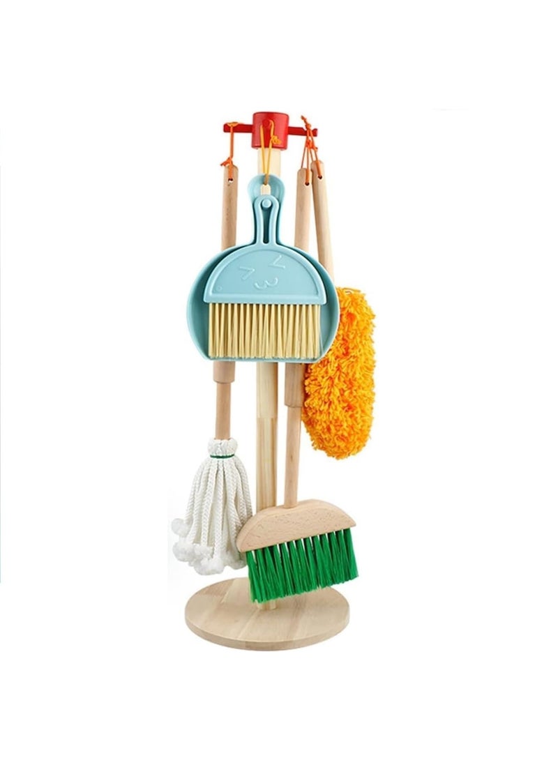 Capstro Children’s Cleaning Tool Wooden Role Play Toy with Broom, Mop, Brush & Stand | Montessori Practical Life Learning Set for Toddlers – Classic Cleaning Suit - Image 2
